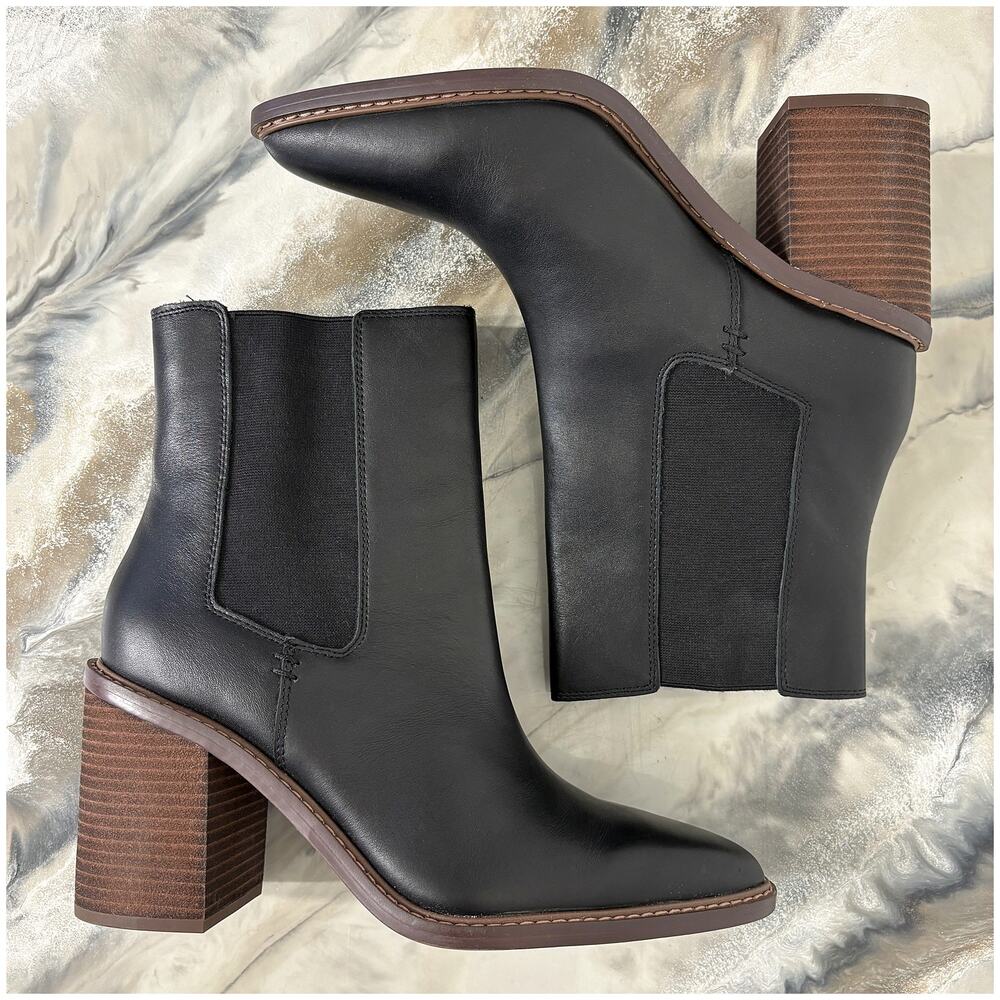 Crown Vintage Pimmy Chelsea Boots Women 11 Black Leather Block Heel NWT